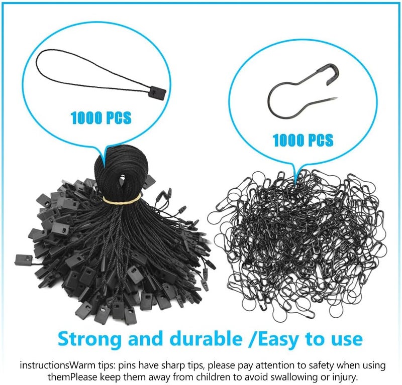 Hocansen 1000Pcs Hang Tag Fastener and 1000Pcs Safety Pins Black Hanging Tag Nylon String Snap Lock Metal Ground Pins for Clothing Tags and Labels (Black/BZ-GS) - Image 3